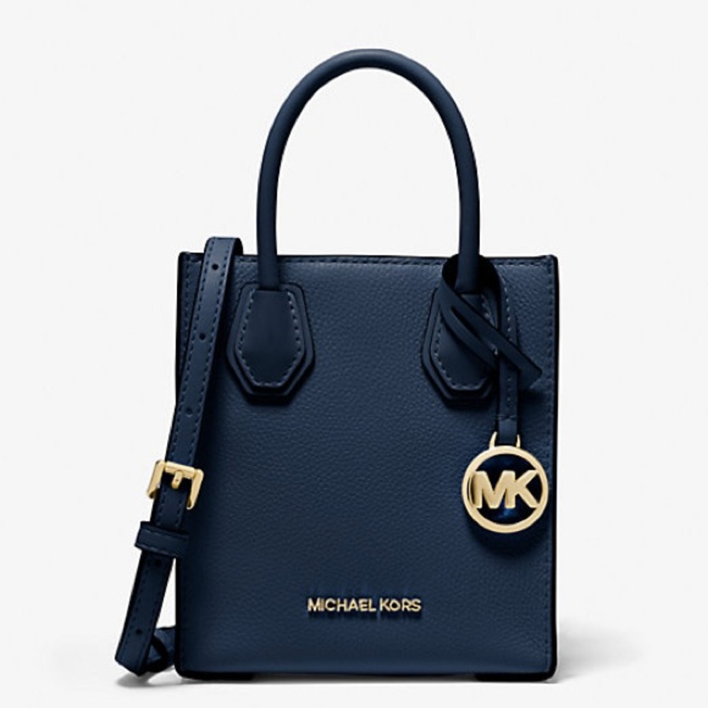MICHAEL KORS Mercer Extra-Small Pebbled Leather Crossbody Bag - Navy